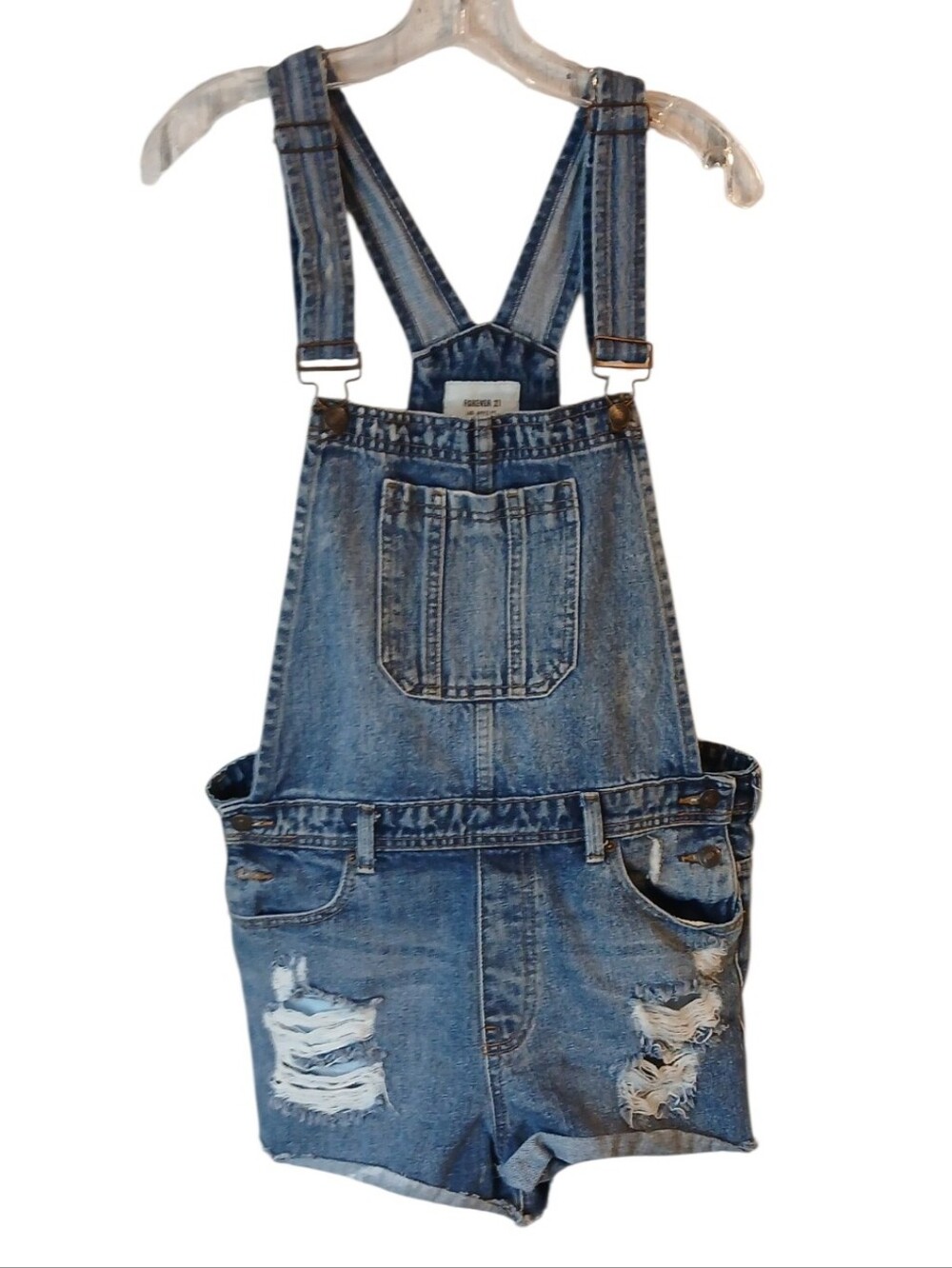 Forever 21 Distressed Denim Short Overalls Size 29